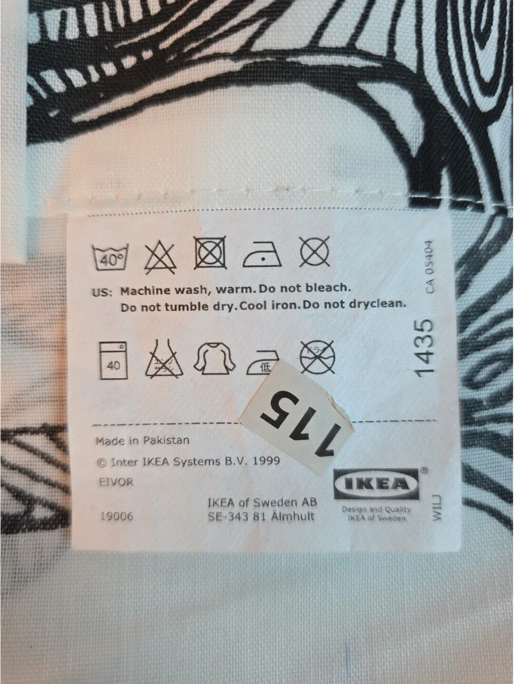 Vintage IKEA Eivor White Black Leaf Pattern 1 Pair Curtain Panels 56×82 NEW